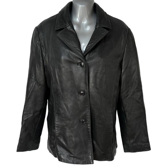 Vintage Leather Jacket Tibor Leathers Black Coat Women's Petite Size Large - Picture 1 of 11